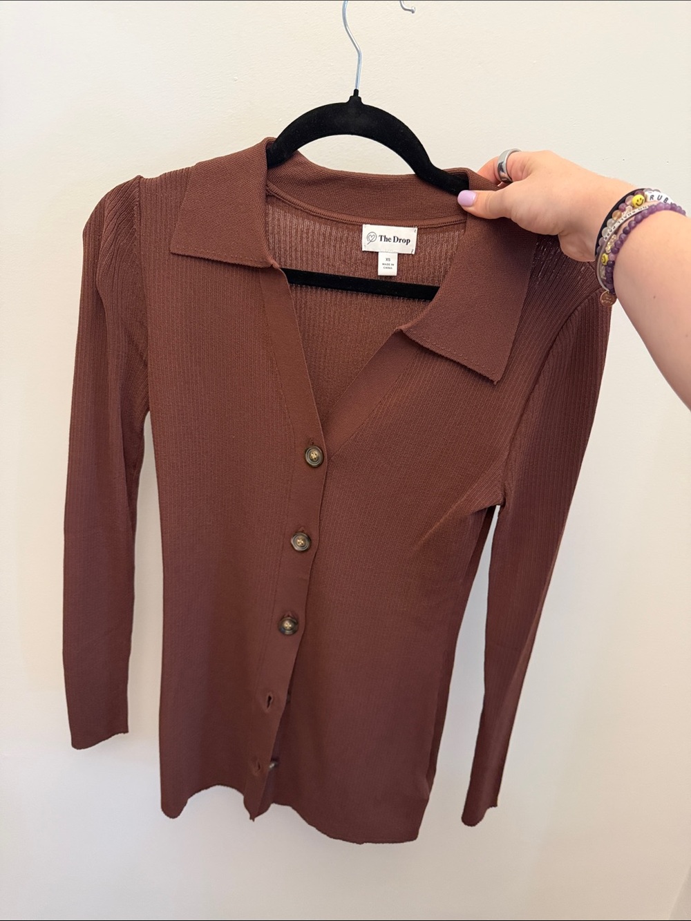 The Drop Brown Ribbed Button-Up Top - Picture 5 of 9